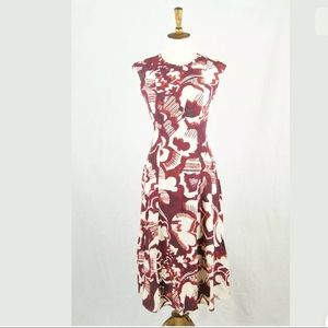Ann Taylor Burgundy Floral Print Midi Dress 0